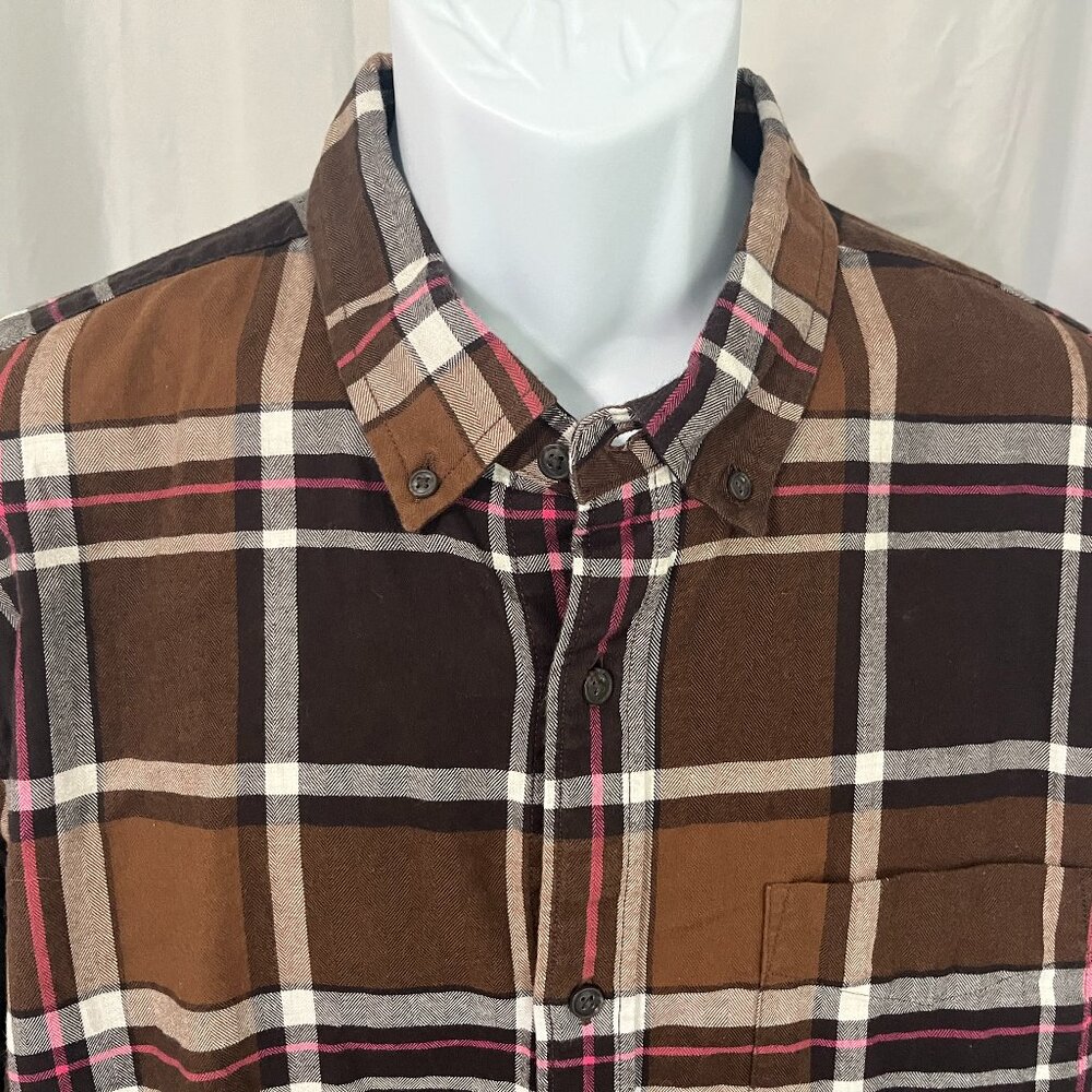 🍂 Banana Republic Men’s Brown Pink Slim Fit Soft Flannel Shirt 2XLT 👕